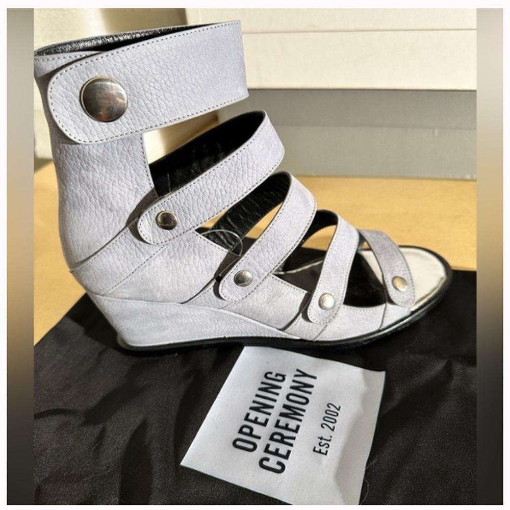 Opening Ceremony Olivia Nubuck Suede Wedge Sandal RARE Iris Blue